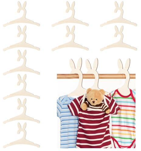 Kaisibum 10 Stück Baby Kleiderbügel,Kinderkleiderbügel Holz Kleine rutschfeste Puppen Kleiderbügel Bunny Ears Shaped