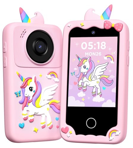 Smartphone Niños y Niñas, Teléfono Móvil para Niñas con Doble Cámara, Juguetes Educativos para Preescolares con Audiolibros, Música y Juegos, Tarjeta SD de 32 GB, Cumpleaños para