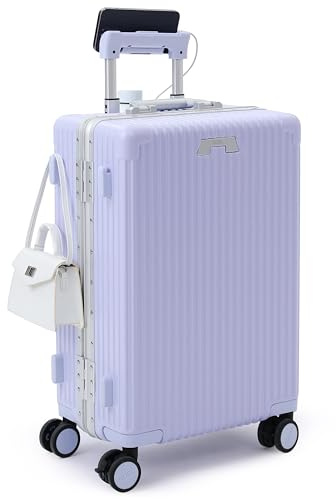 NOBL Classic All-in-One Carry-On Suitcase – 20” Hardshell Spinner Luggage with Cup & Phone Holder, USB Charging – Zipperless TSA Lock, Polycarbonate Shell, 360° Wheels – Fits Overhead Bin, Lavender