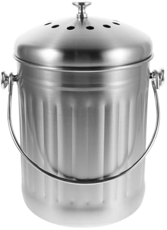 jojofuny Cubo compostador de Acero Inoxidable con Tapa para encimera de Cocina, 5 L - Cubo de residuos orgánicos, contenedor metálico para compostaje con Filtro de carbón para restos de Frutas y