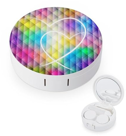 fkgvwo Contact Lens Case Rainbow Grid Love Contact Lens Box Travel Kit Portable for Travel & Home