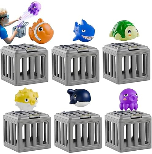 Set med 6 dykleksaker för barn, sjunkande badleksak med förvaringslåda och flytande djur, rolig present för pojkar och flickor