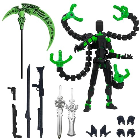 JSTHHTT T13 Figurine ArticuléE Set, 3D Imprimé Figurines d'action, Action Figurine, Figurine d'action de Robot Multi-Articulations, DéCorants de Bureau pour Les Amateurs de Jeu Toys, Vert