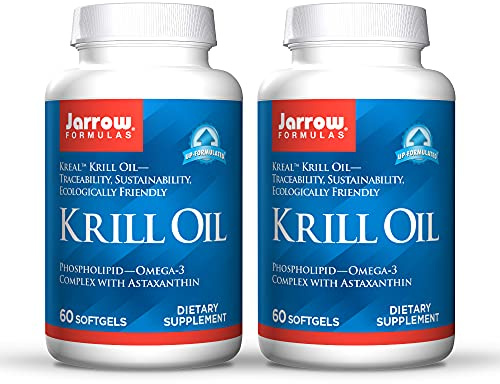 Jarrow Formulas Huile de krill – 60 gélules – Complexe phospholipidique oméga-3 avec astaxanthine – Peut favoriser la gestion des lipides, la fonction cérébrale et le métabolisme – 30 portions