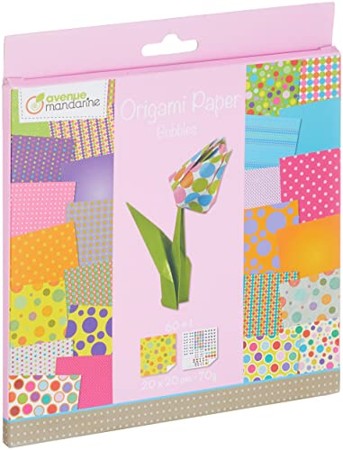 Avenue Mandarine 52506O - Un paquet de 60 feuilles Origami 20x20 cm 70G (30 motifs x 2 feuilles) et une planche de stickers incluse, Bubbles