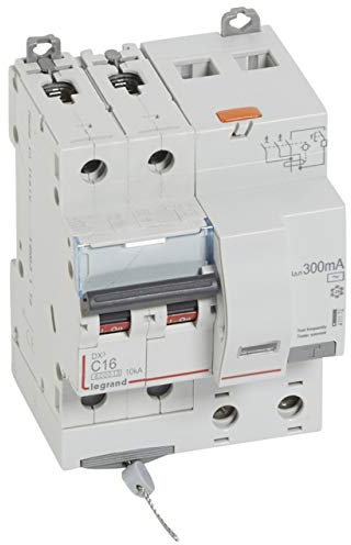 Legrand 411172 Disjoncteur différentiel monobloc DX³6000 10kA arrivée haute et départ bas à vis, 2P, 230V à 400V, 16A typeAC, 300mA