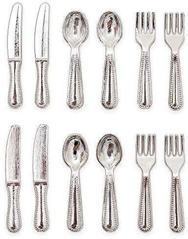Odoria 1/12 Miniature Silverware Knife Fork Spoon 12Pcs Set Dollhouse Decoration Accessories, Silver