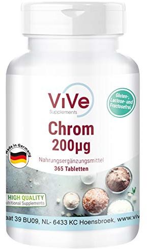 Chrom 200µg - 365 Tabletten - Chrom Picolinat - Hochdosiert - Vegan | Qualität aus Deutschland von ViVe Supplements