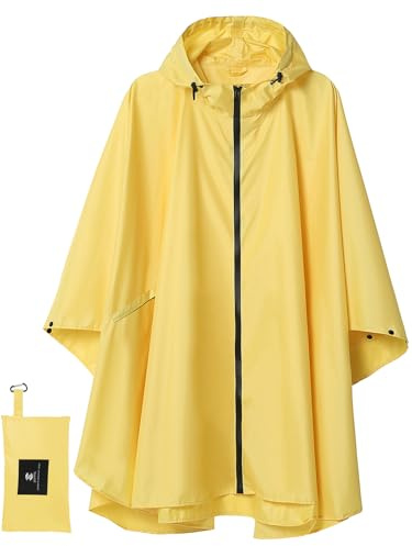 SaphiRose Unisex Rain Poncho Raincoat Hooded for Adults Women with Pockets (Yellow)
