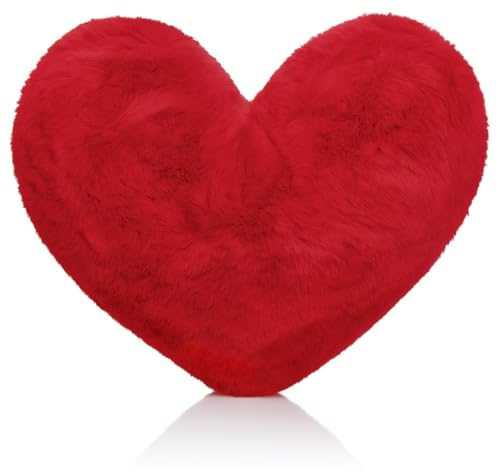 Brandsseller Cuscino a forma di Cuore in Peluche 40x30 cm – Morbido Cuscino decorativo, Regalo romantico per Compleanni, San Valentino o la Festa della Mamma – per Divani e Letti - Rosso
