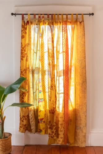 RAJBHOOMI HANDICRAFTS Light-Filtering Curtains - Elegant Long Sheer Drapes, Silk Blend Sari Panels for Window Treatments | 84 Length in Assorted Colors for a Luxurious, Ethnic Touch (Yellow Color)