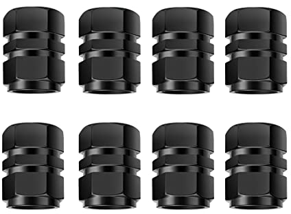 Rnitle Ventilkappen aus Aluminium[8 Stück],Luftventilkappen KFZ,im Bucket-Chrome-Look,Reifenmarkierer PKW,Ventil Kappe Auto,luftdicht Anschrauben(Schwarz)