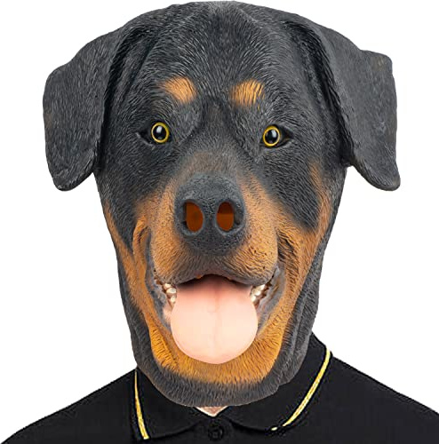 PartyHop Rottweiler Mask Dog Head Animal Latex Full Head Realistic Masks Fancy Dress for Halloween Carnival Costume Party