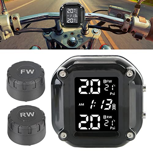 Motorcycle TPMS Tire Pressure Monitoring System with 2 External Sensors LCD Display Motorbike Tyre Temperature Alarm