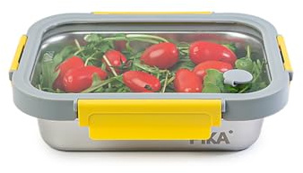 Pika - Boite alimentaire en inox et couvercle en verre trempé – Hermétique et légère – Compatible micro-ondes, four, congélateur – MetalShock (820 ml)