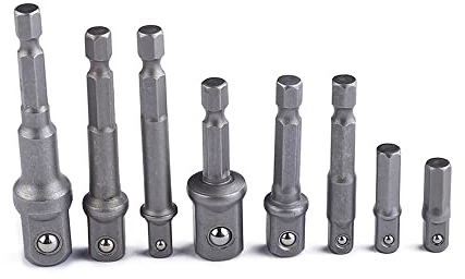 Fongmore 8 Pcs Socket Adapter Impact Set Hex Shank Square Nut Driver Power Drill Bit to 1/4 3/8 1/2 Extension Socket Adapter Set for Cordless Drill