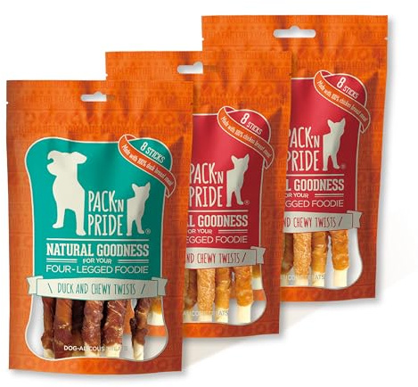 PACK'N PRIDE Dog Treats with Chicken & Duck, 3 Pack*90g=270g, Rawhide Dog Chews, Low-Fat, and High in Protein for Small&Medium Dogs