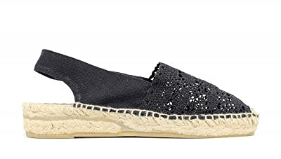 ALPARGATUS Espadrilles à crochet avec talon bas fabriquées à la main en Espagne, Noir , 38 EU