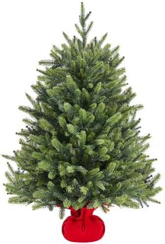 Yaheetech Mini Albero di Natale Artificiale Piccolo da Tavolo con Base Portatile in Miniatura Realistico Ornamenti per Casa Ufficio Interno (Verde, 91 cm)