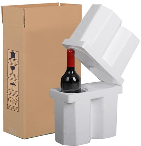 Universal Double Bottle Wine Shipping Box with Protective Foam Wine Shipping Box for Glasses Corrugated Paper Shipping Boxes All-in-One Protective Wine Shipper Wine Boxes for Moving Wine Bottle