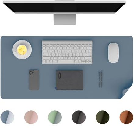 Phoraego Sous-main Bureau, Tapis de bureau en cuir PU, grand tapis de souris, protection de bureau antidérapant, bloc de bureau imperméable pour bureau et maison (bleu, 60 x 35 cm)