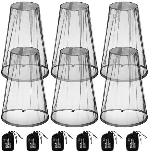 HESTYA 6 Pack Mosquito Head Net for Outdoor Face Neck Protecting - Insects Mesh Bug Net (Black)