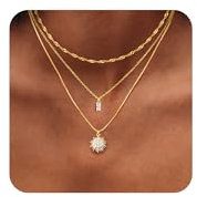 Kakonia Kette Damen – Layering Gold Halskette, 14K Goldkette mit CZ und Herz-Anhänger, Mehrreihig, Hypoallergen & Wasserfest – Verstellbarer Layering Schmuck für Frauen