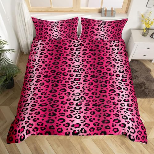 Homemissing Set Copripiumino Matrimoniale Leopardato Copripiumino Leopardato Rosa Rosso Nero Set Copripiumino Sexy di Lusso Super Morbido Decorazione Animali Africani Reversibile Fauna Selvatica