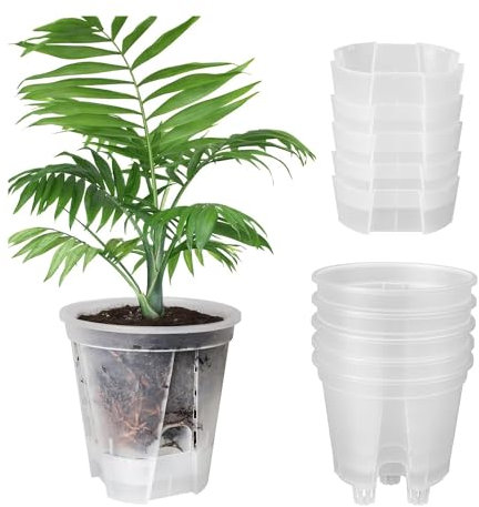 Povxlum Vasi da Giardino nel Plastica Trasparente da 6 Pollici, Fioriere Autoirriganti, Confezione da 5 Vasi per Piante da Vivaio nel Plastica con Serbatoio Profondo