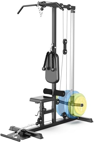 Adjustable Lat Pull Down Machine, High & Low Pulley Stations for Home Gym - Lat Tower Exercise Weight Machine for Garage or Office