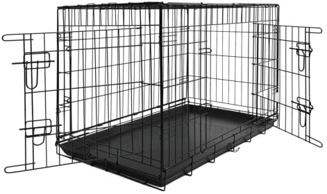 JACK AND VANILLA, Jaula Plegable de 2 Puertas para Animales, diseño Ligero y Duradero, ventilación óptima, fácil Acceso, Dimensiones 76 x 48 x 54 cm, Color Negro, Modelo Travel