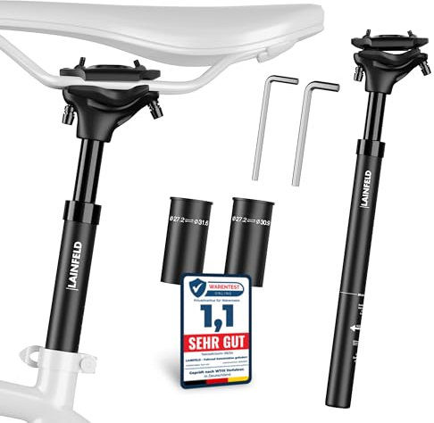 LAINFELD Sattelstütze gefedert | Inkl. Werkzeug | 27,2 mm, 30,9 mm oder 31,6 mm | Verstellbare Federsattelstütze MTB E-Bike Damen Herren Fahrrad
