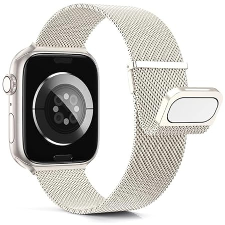 YDxingY Klockarmband kompatibla med Apple Watch 38 mm/40 mm/41 mm/42 mm (Serie 10), metallersättningsband, magnetiskt armband justerbart för iWatch Series 10 9 8 7 SE/SE2 6 5 4 3 2 1, Starlight