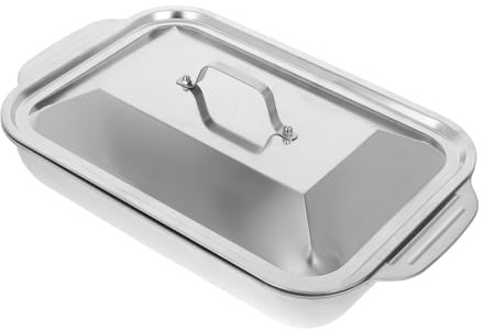 PRETYZOOM Stainless Steel Fish Grilling Pan and Deep Rectangular Baking Tray 41x24x8cm Non-Stick Oven-Safe Roasting Dish Lid for Family Cooking and Fish Steaming 2pcs Set