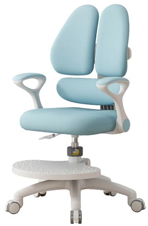 TAZZOR Ultra Schreibtischstuhl Kinder, DREI im Rückenlehne Verbessert | Höhenverstellbarer | 90° schwenkbaren Armlehnen & Fußstütze | Ergonomischer Drehstuhl für Mädchen und Jungen (Blau)