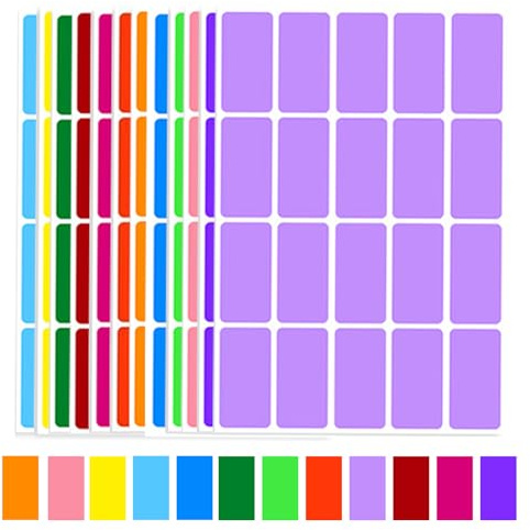1200pcs Rectangular Coloured Stickers Labels, 12 Colours Sticky Label