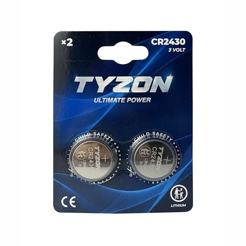Tyzon Pilas de Botón de Litio CR2430 3V – Pack de 2 – Larga Duración – Sin Mercurio ni Cadmio – para Mandos, Llaves, Relojes y Más