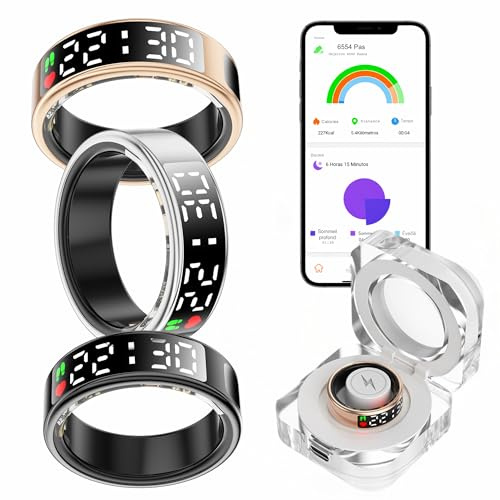 smartia – Anello intelligente con schermo touch, modello 2026 APP inclusa, Ring uomo e donna, anello attività fitness e controllo della salute, monitoraggio del sonno (Oro, 12)