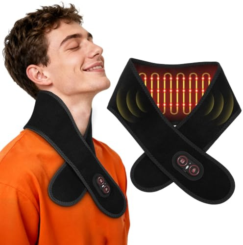 Fefod Almohadilla Térmica Eléctrica para Cuello, 45℃/55℃/65℃ Ajustables Temperatura Almohadilla de Terapia para Aliviar Dolor de Cuello, 3 Mode Masaje Vibratorio para Casa, Oficina y Viaje(84 * 13cm)