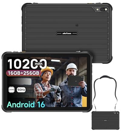 Ulefone RugKing Pad 2 Pro Tablette Incassable Android 16, Tablette Tactile Robuste 10.1 IP68K 16GB+256GB, Écran 90Hz 600 nits, 10 200mAh + eSIM 4G LTE, Caméra 48MP Étanche, NFC/GPS/OTG/5G WiFi/Noire