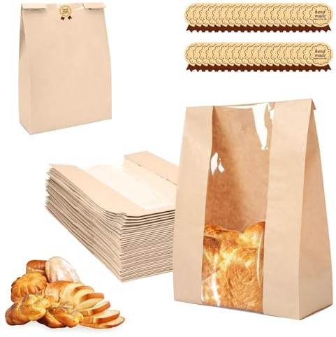 50Pcs Bread Bags for Homemade Bread, Greaseproof Kraft Paper Sourdough Bag