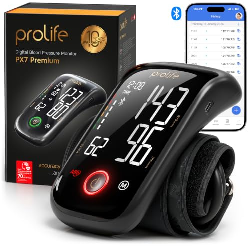 prolife PX7 Premium Tensiomètre Bras Électronique Bluetooth AFib Smart, Appareil de Mesure Médicale de la Tension Artérielle avec Brassard Professionnel