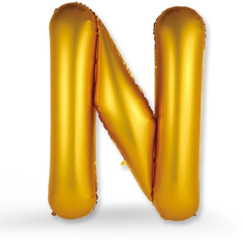 FUNXGO Globo de Foil XXL Letra N Oro - Relleno con Helio o Aire - Ideal para Cumpleaños, Boda, Aniversario & Fiesta - Globo Letra N Oro