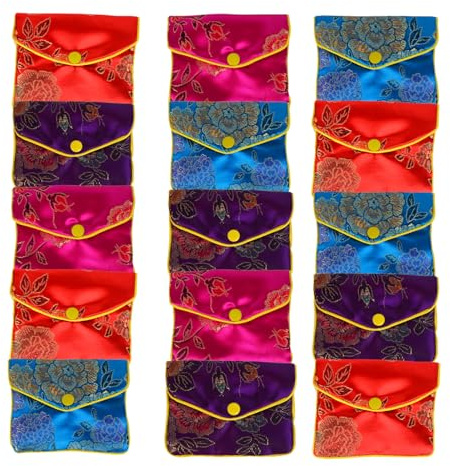 Bleiou 15 Pcs Jewelry Purse Pouch Brocade Gift Bags Chinese Style Pouches Mix Colors(Large)