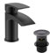 home store Bathroom Luxury MATT BLACK Basin Sink Mono Mixer Lever Tap & Clicker Waste