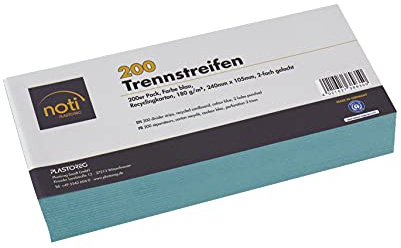 200 Trennstreifen in blau, 24 x 10,5cm, gelocht, 180g/m² recycelter Karton, zum Sortieren von Dokumenten, bedruckbar