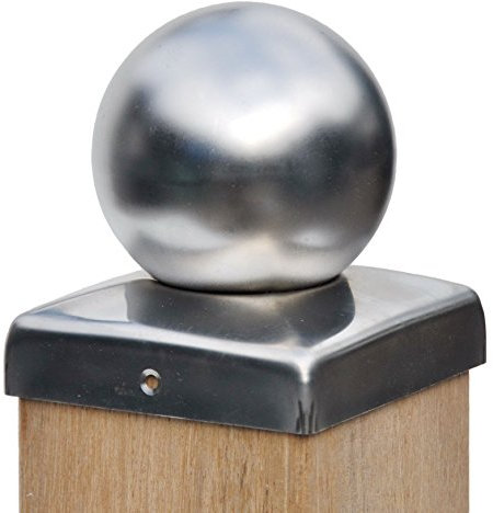 Pfostenkappe VA mit Kugel Zaunkappe Zierkappe Schutzkappe aus Edelstahl für Holzpfosten inkl. Edelstahl-Schrauben (für Pfosten 11x11 cm)