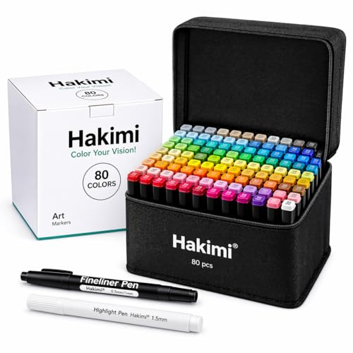HAKIMI 80 Colouring Pens – Alcohol Markers Dual Tip Felt Tip Pens for Adults, Marker Pen Art Set, New & Improved Version 2026 with Anti-Bleed Sheet & Bonus Detail Pens