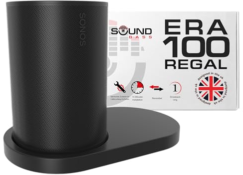 Sound bass ERA100 Support Mural pour étagère, Noir, Simple (1 pièce) Compatible avec Haut-Parleur Sonos Era 100, Support, Gestion des câbles, matériel de Montage