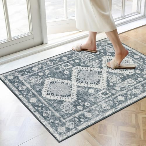 Famibay Vintage Indoor Washable Dirt Trapper Non Slip Entrance Rug Super Absorbent Low Profile Doormat Inside Floor Mat Carpet for Front Back Door Entry Pets Dogs